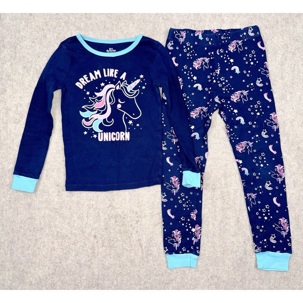 Members Mark Girls Favorite Pajamas Set Long Sleeve Pants 5T Unicorns Blue